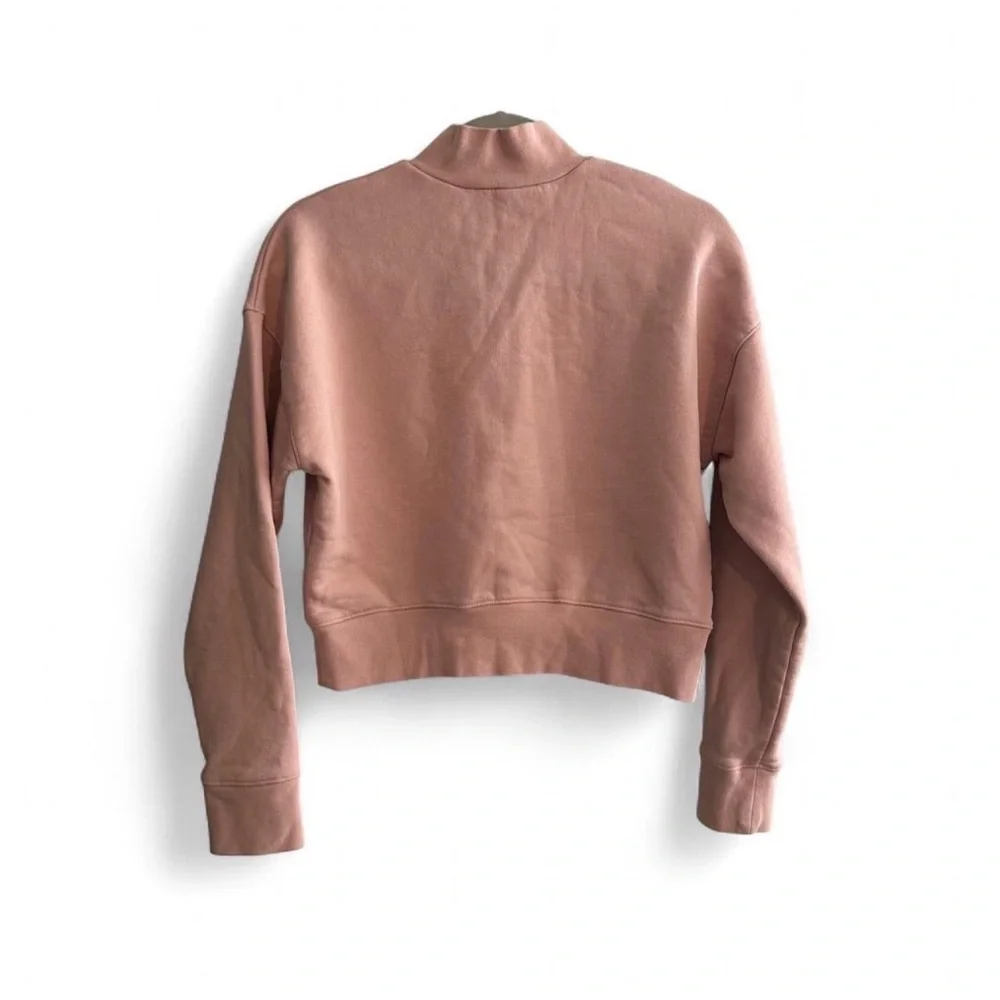 Reformation Hunter Cropped Sweatshirt Pink Organic Cotton Henley Mock Neck XS - Picture 2 of 5